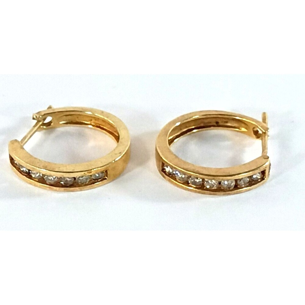 Signed ZEI Vintage 14K Gold Diamond Leverback Hoop Earrings Natural 14 Stones